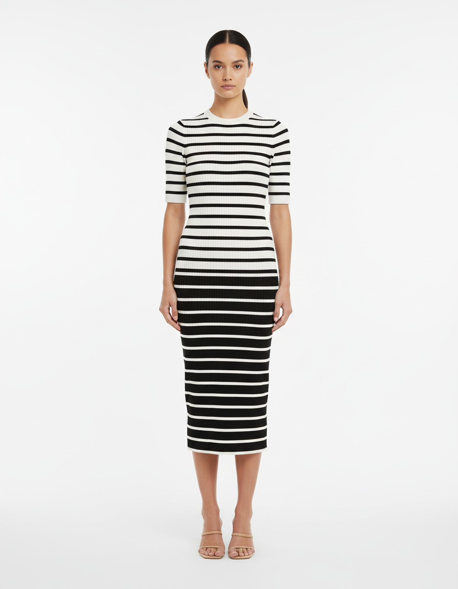 Vestido Midi Listrado com Manga - Animale/P