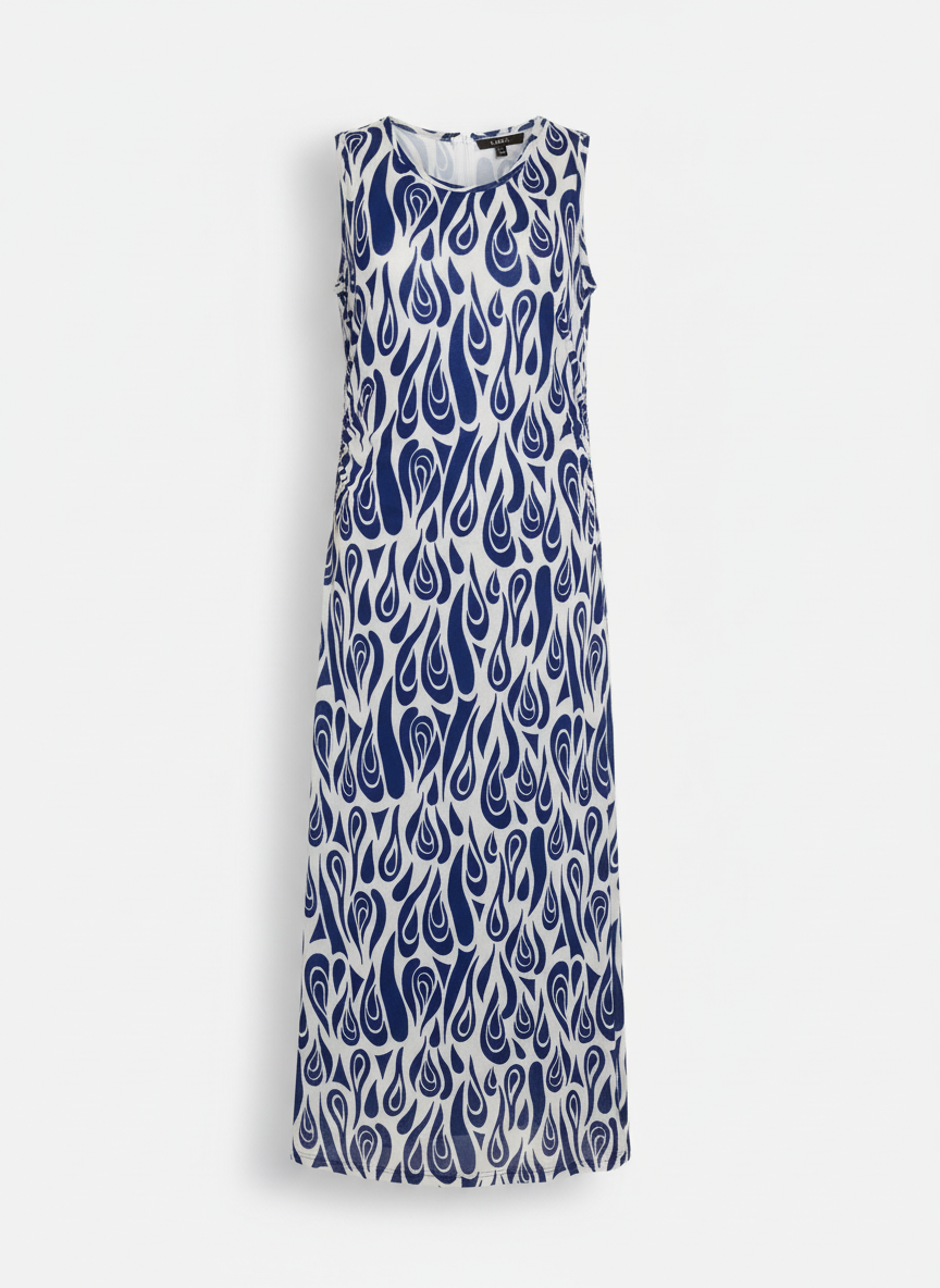 Vestido longo sem manga estampa gotas franzido laterais - LUCIDEZ | M