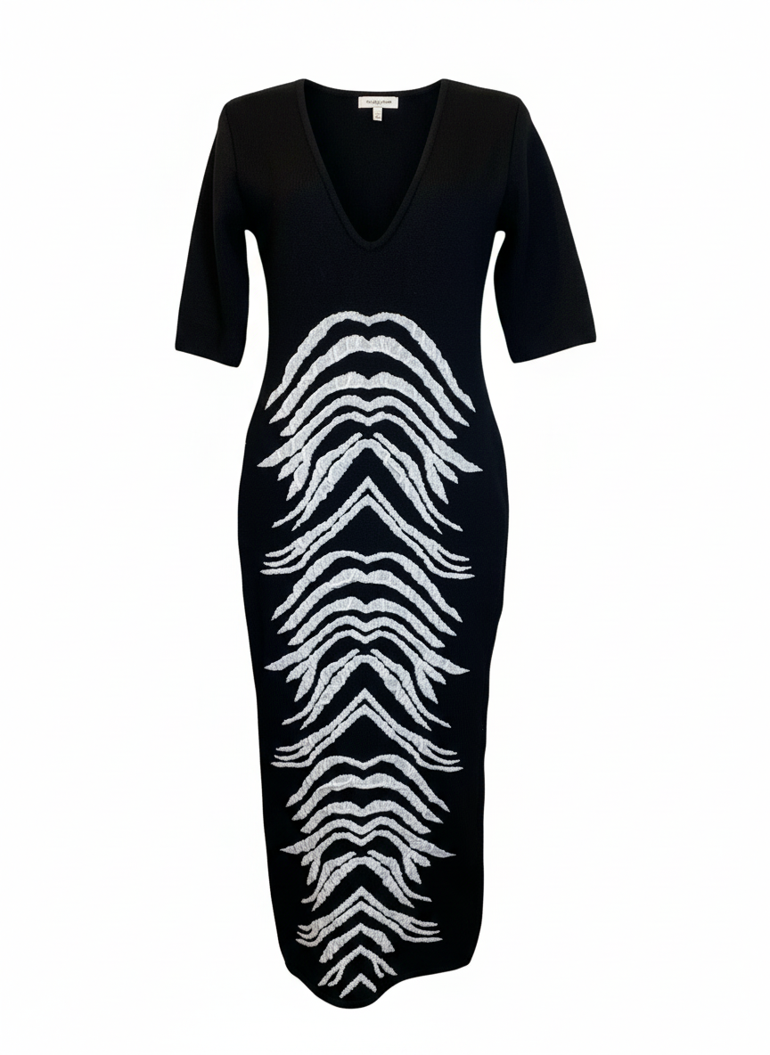 Vestido tricot preto bordado em branco - CARMEN STEFFENS | M