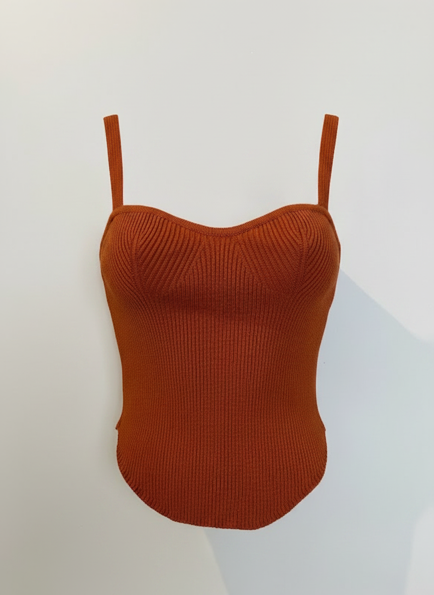 Regata tricot canelada decote coração telha - SKUNK | P