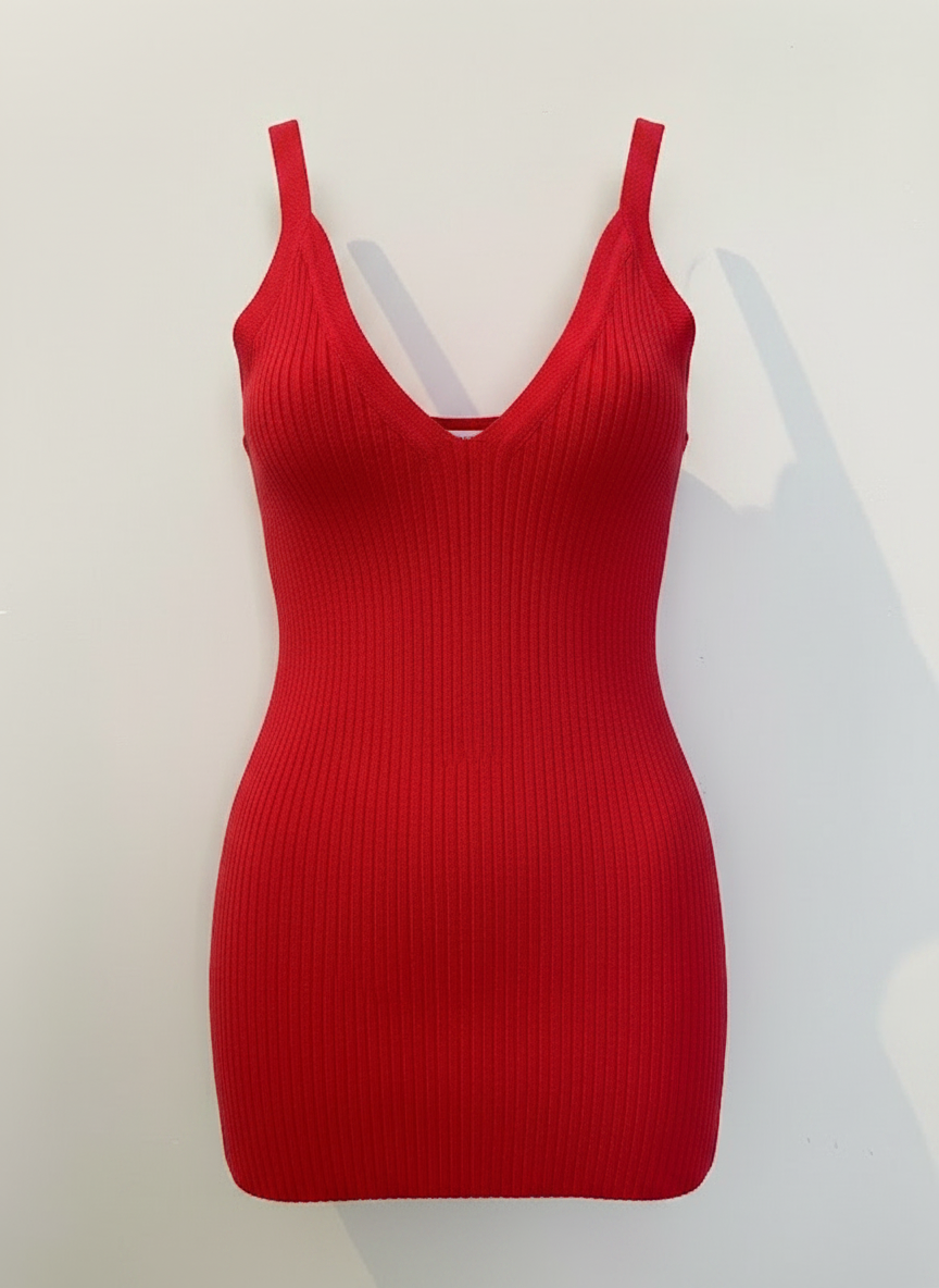 Regata tricot canelada decote v vermelha - ANIMALE JEANS | P