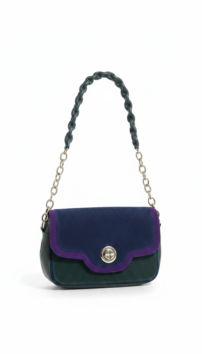 Bolsa de Ombro Couro e Camurça Color Block - AREZZO