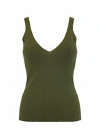 Regata tricot canelada decote v verde oliva - SKUNK | P