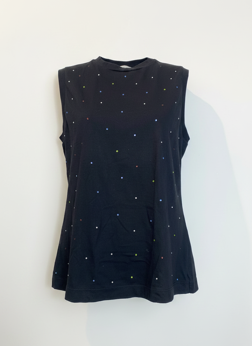 Blusa sem manga aplicação pedraria colorida preta - IÓDICE | P