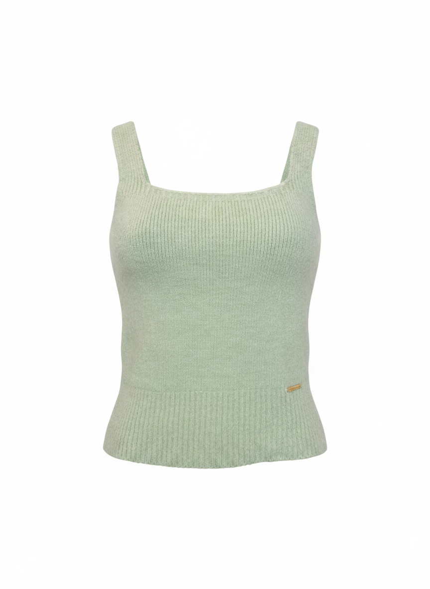 Regata tricot alças largas barra canelada verde água - AMBICIONE | U