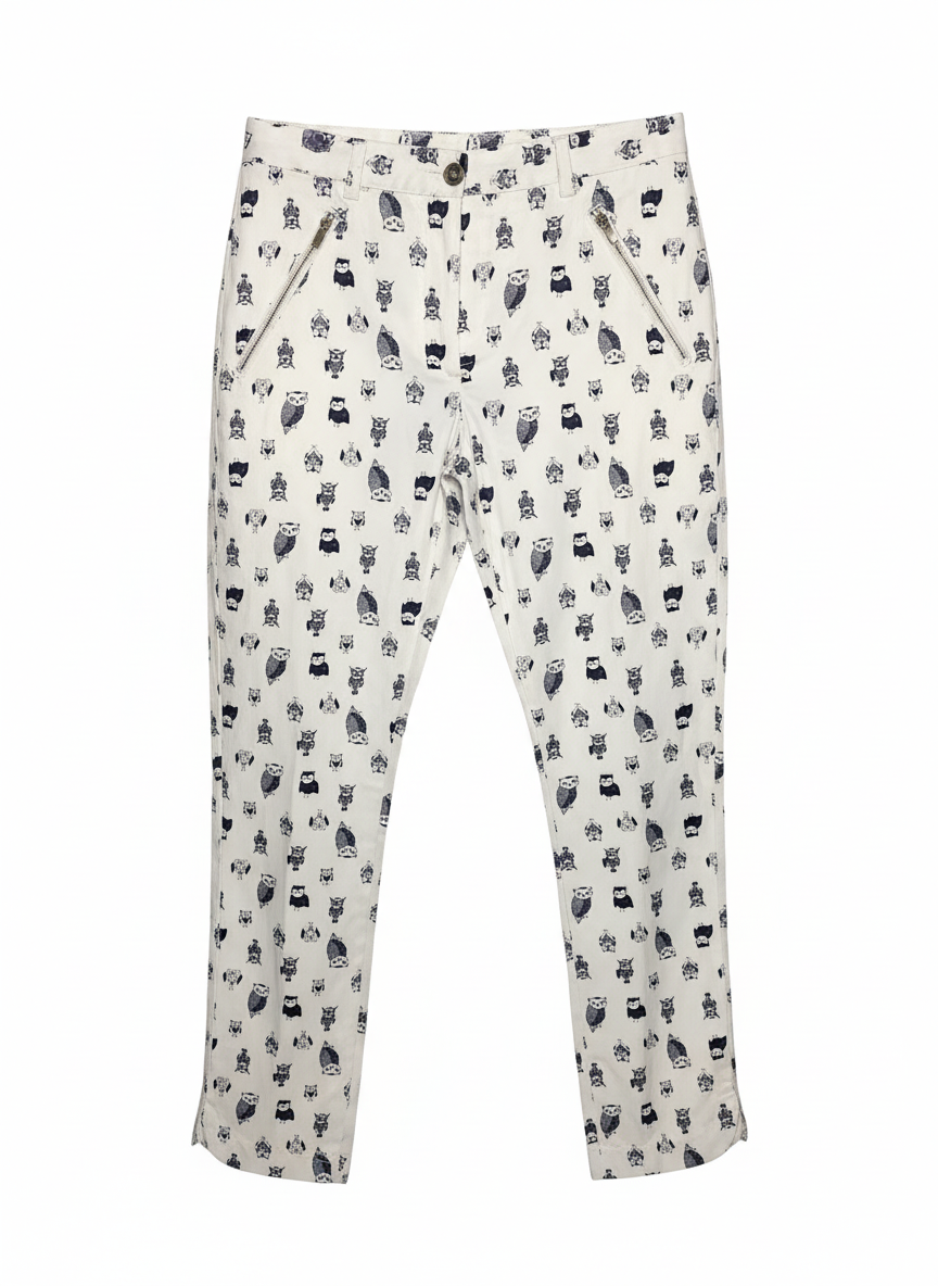 Calça tecido skinny branca estampa coruja - COR DOCE | 38