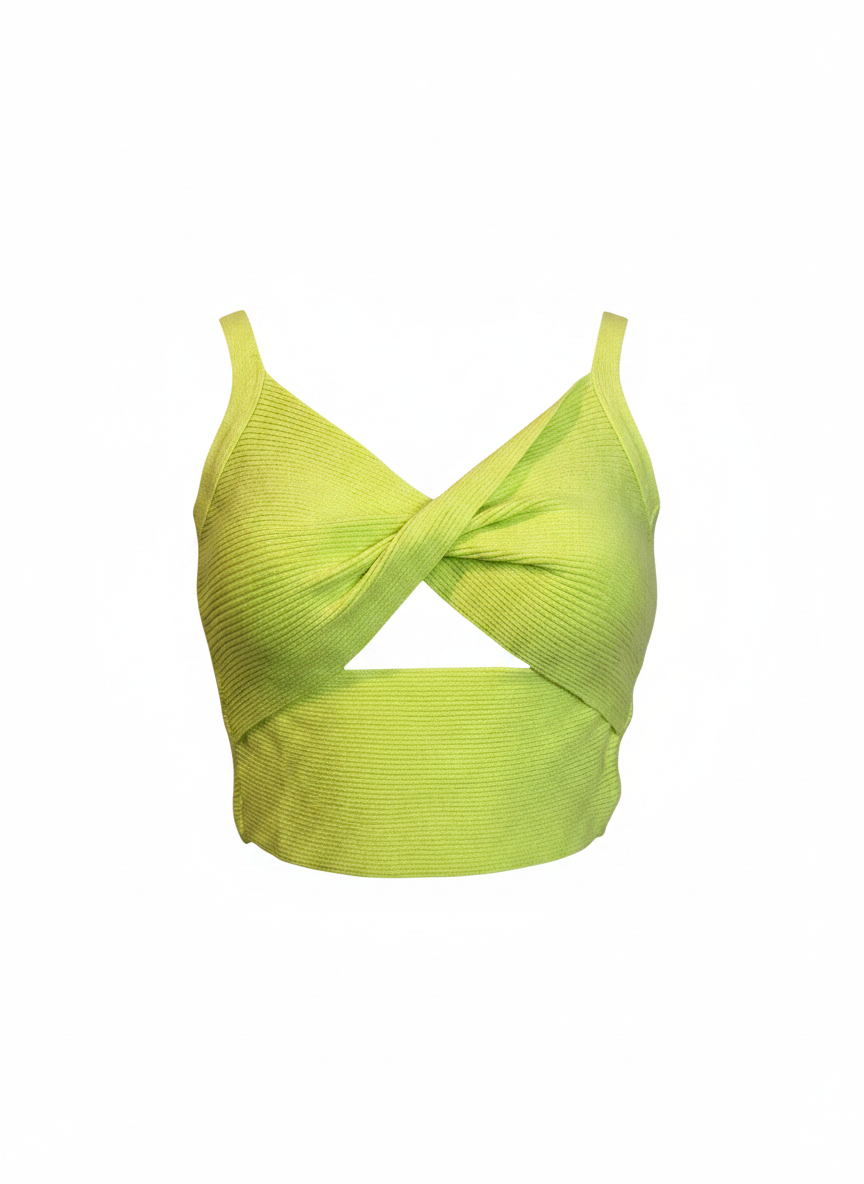 Cropped tricot canelado transpassado verde limão - SKUNK | M