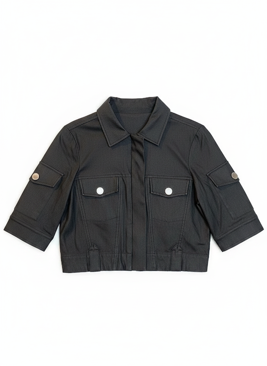 Camisa encurtada utilitária zíper frontal preta - CAOS | M