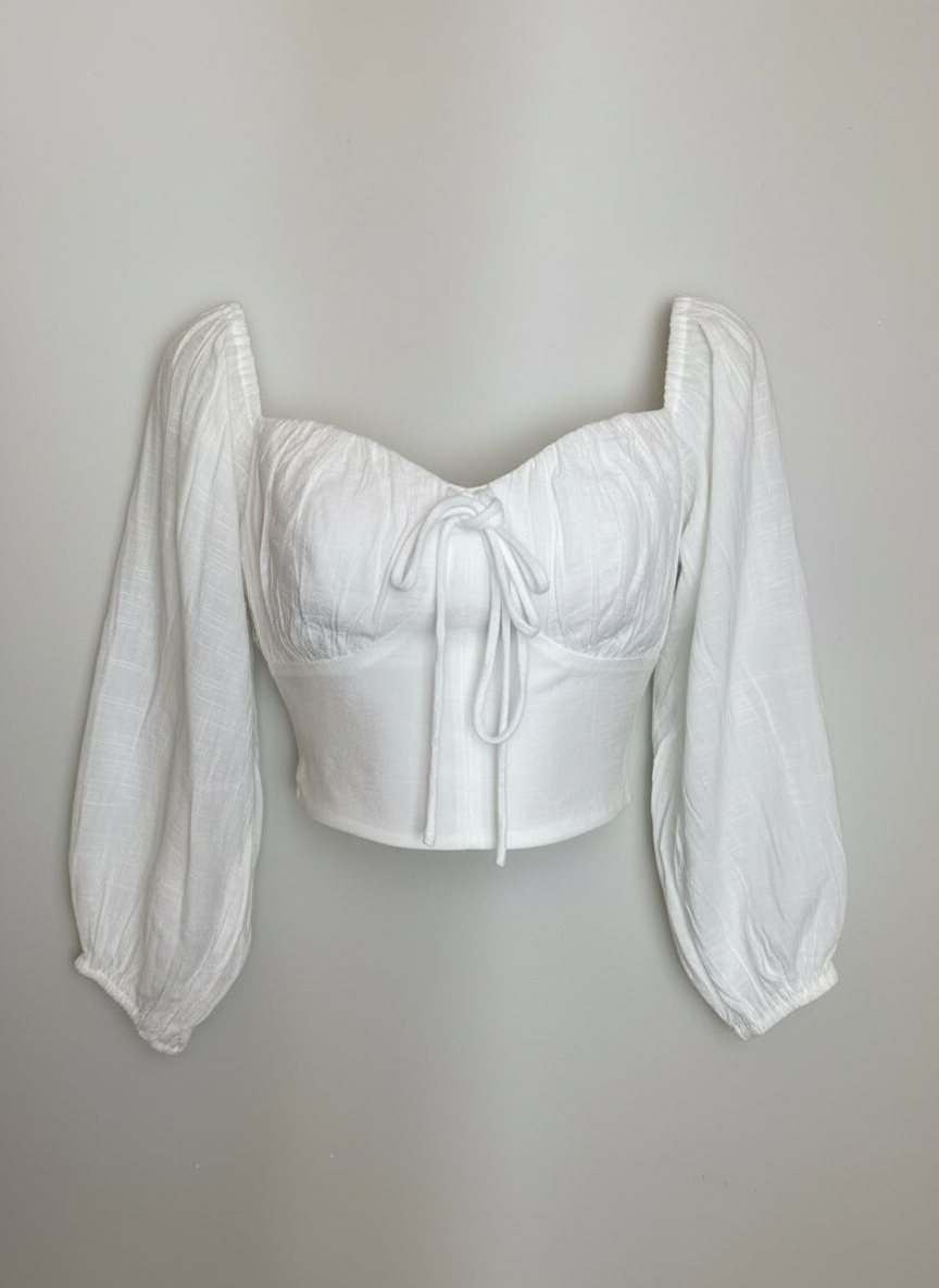 Cropped mangas bufantes amarração frente lastex costas branco - SKUNK | 36