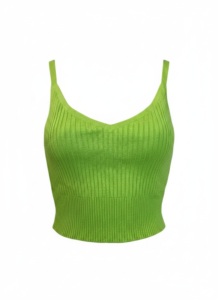 Cropped tricot canelado decote v verde limão - VIVIANE FURRIER | PP
