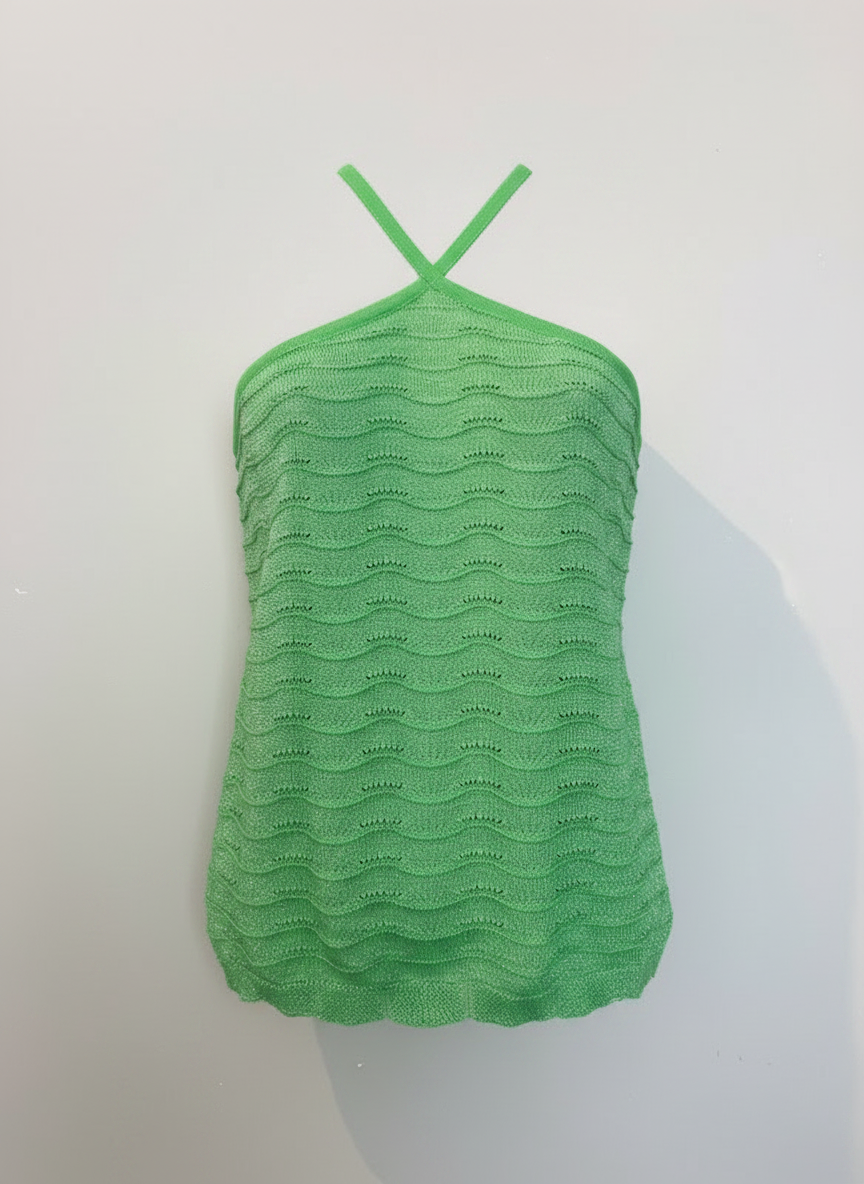 Blusa tricot alça textura ondulada brilho verde - ANIMALE JEANS | P