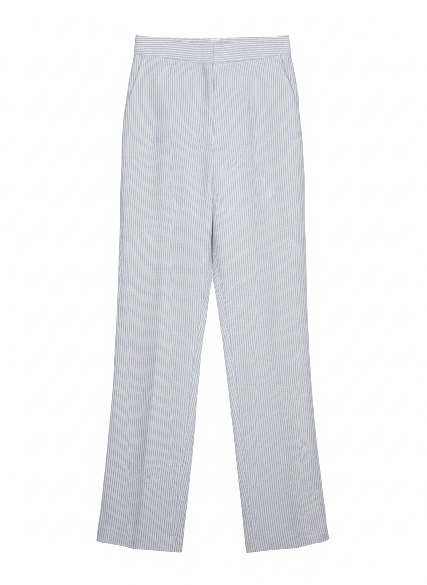 Calça tecido wide leg branca riscado - MARIA EMILIA | 38