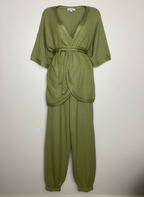 Conjunto tricot calça e blusa com amarração verde - SEM MARCA | M
