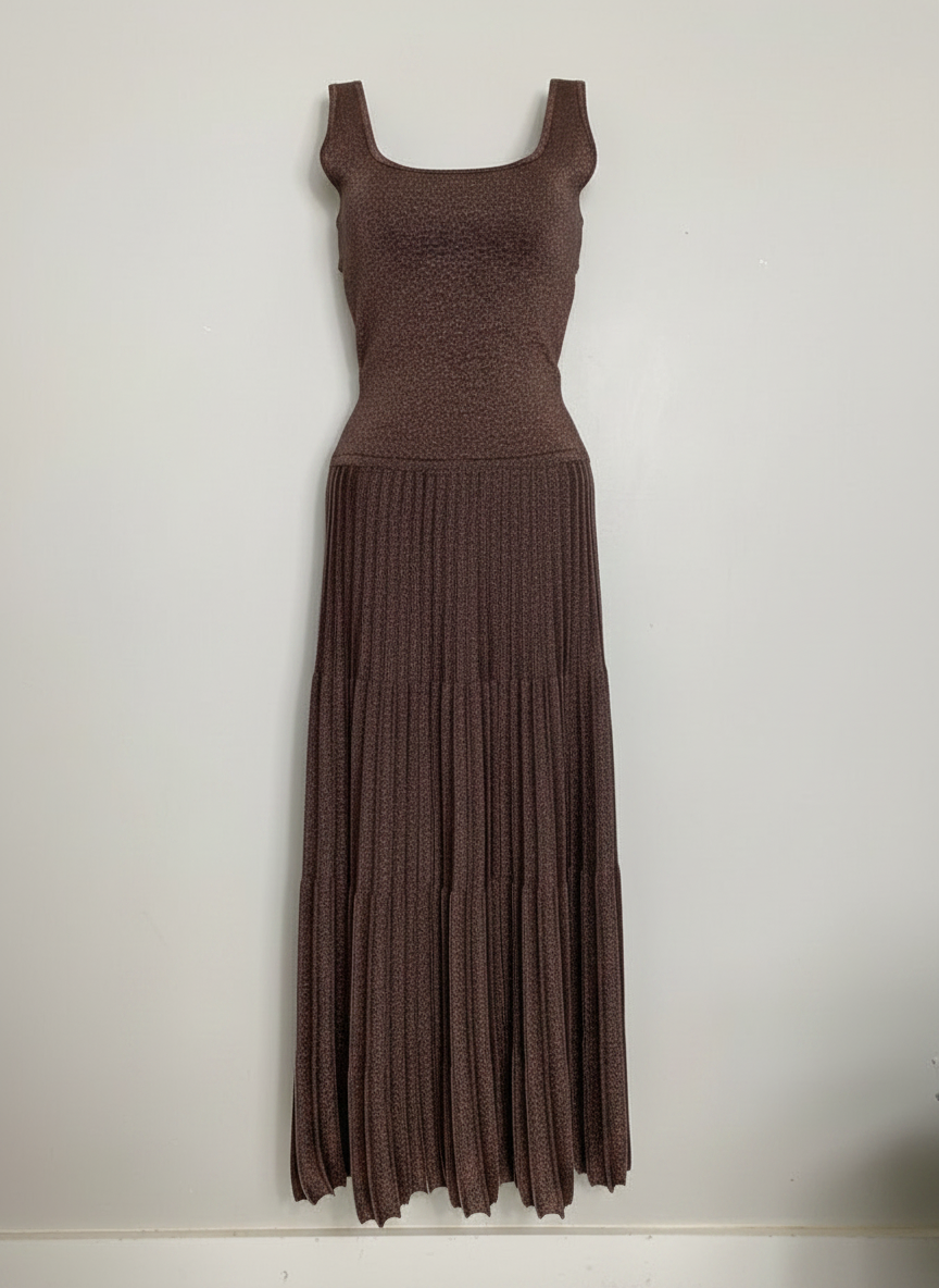 Vestido longo tricot brilho costas nua marrom - Animale/P