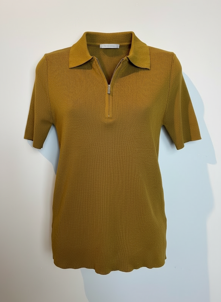 Blusa tricot gola polo com zíper verde musgo - CORTELLE | P