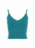 Cropped tricot canelado decote v azul - VIVIANE FURRIER | P