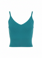Cropped tricot canelado decote v azul - VIVIANE FURRIER | P