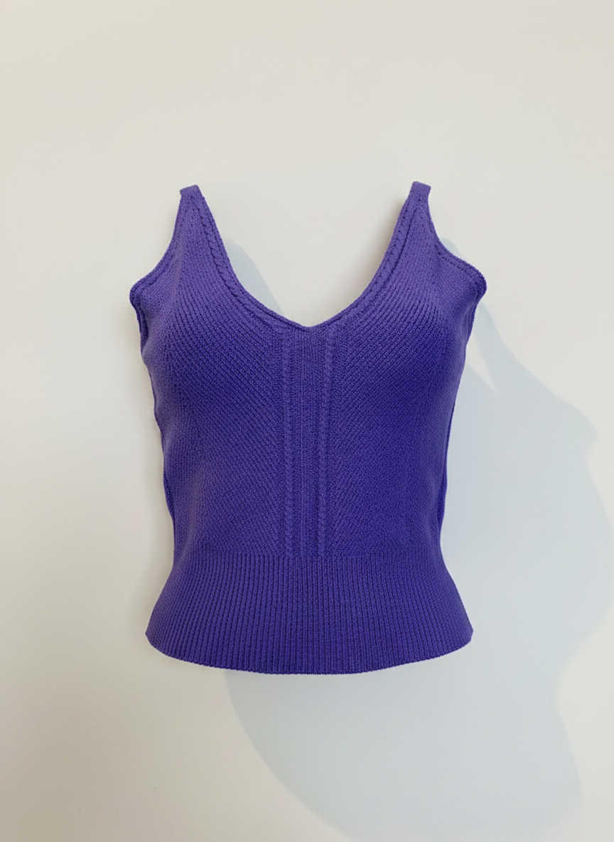 Regata tricot canelado decote v roxa - CASUALLI | P