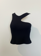 Regata tricot canelada alça assimétrica preta - ANIMALE | U