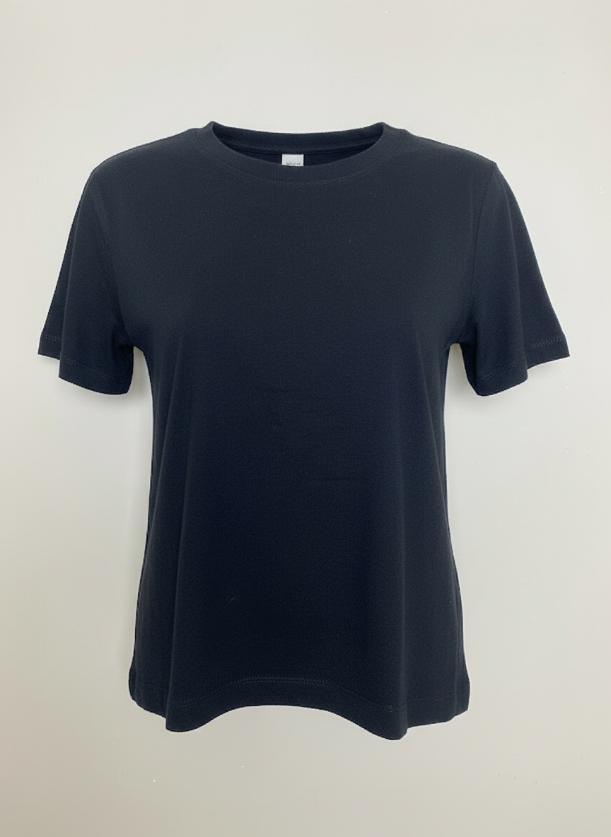 Blusa algodão manga curta gola careca preta - ZARA | P