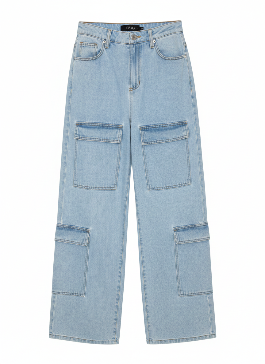 Calça jeans cargo bolsos laterais utilitários - NEXO | 36