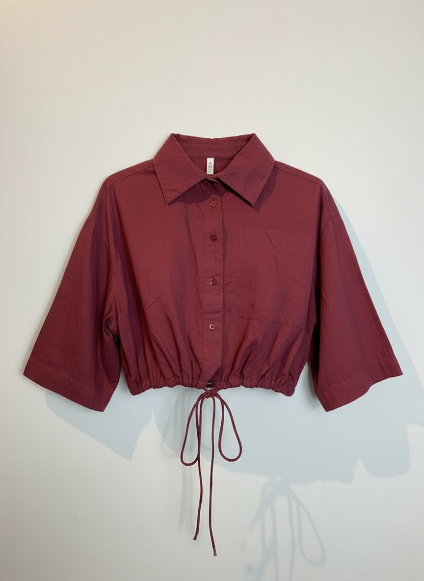 Blusa tecido manga 3/4 amarração cintura bordô - ANIMALE JEANS | P