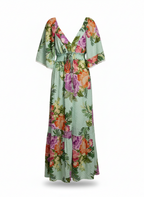 Vestido longo floral verde água - FARM | P