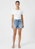 Shorts Jeans Destroyed com Faixa Lateral Branca - Canal/36