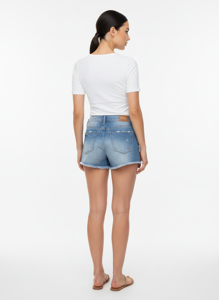 Shorts Jeans Destroyed com Faixa Lateral Branca - Canal/36