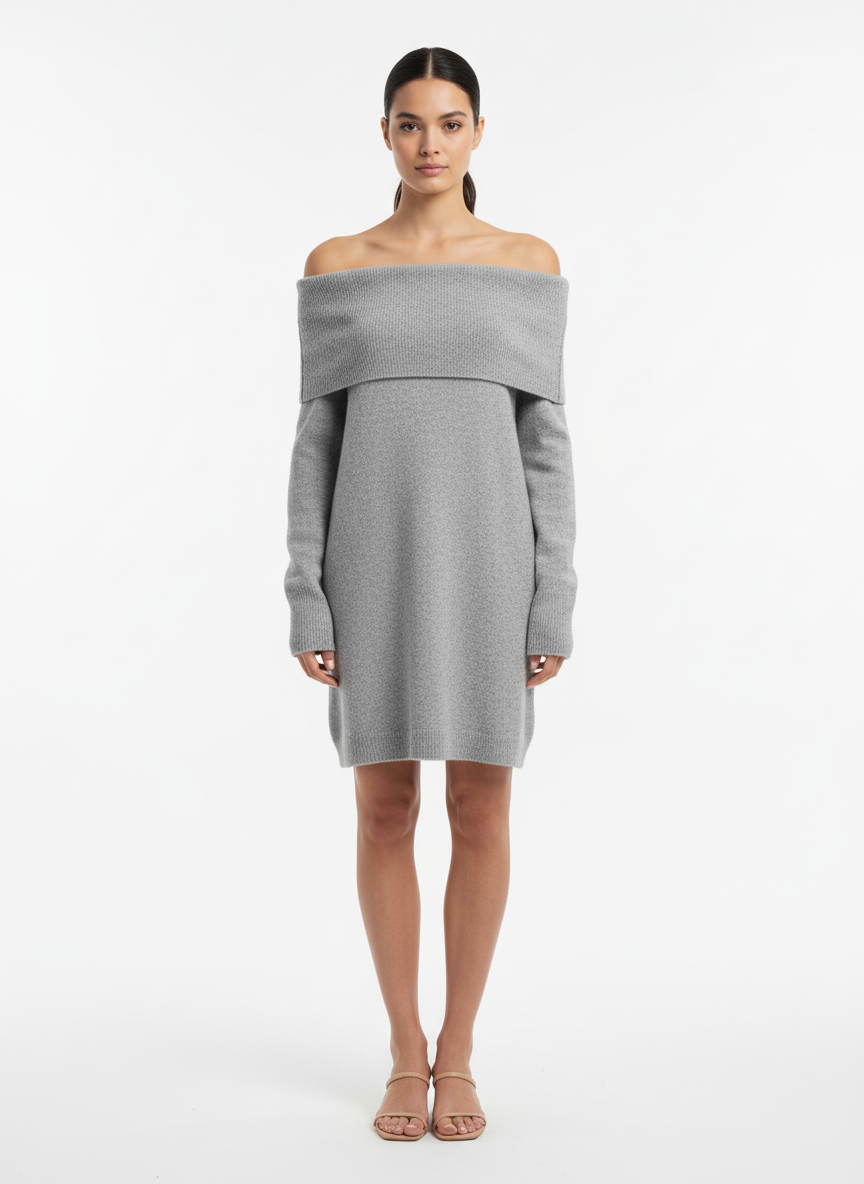 Vestido Tricot Ombro a Ombro Cinza - Canal/PP