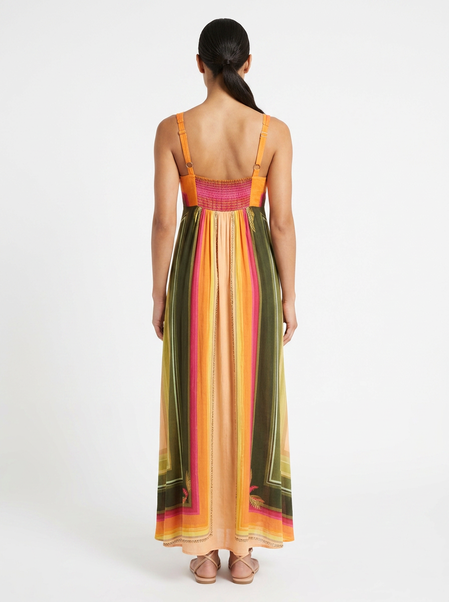 Vestido Longo Estampado Listras Vibrantes - Farm / M
