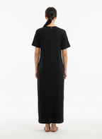 Vestido Midi Preto Gola V Confortável - BORDA BARROCA / GG
