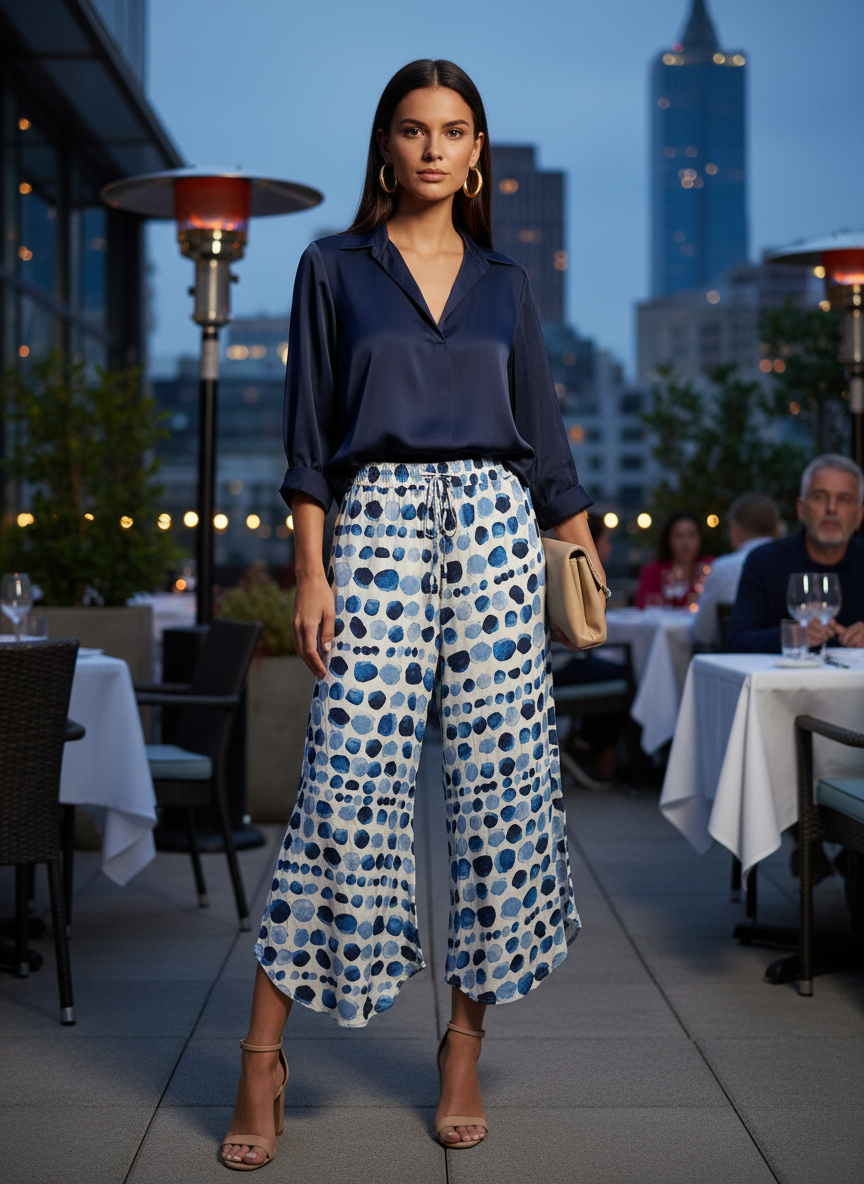 Calça Pantacourt Estampada Fluida - M
