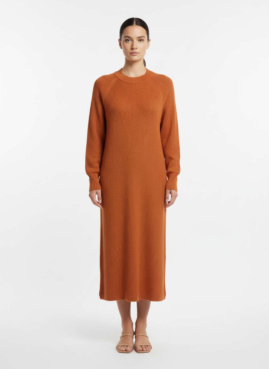 Vestido tricot canelado midi telha - ANSELMI | M
