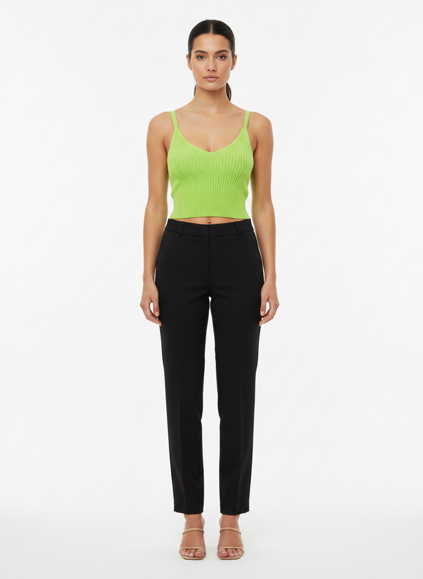Cropped tricot canelado decote v verde limão - VIVIANE FURRIER | PP
