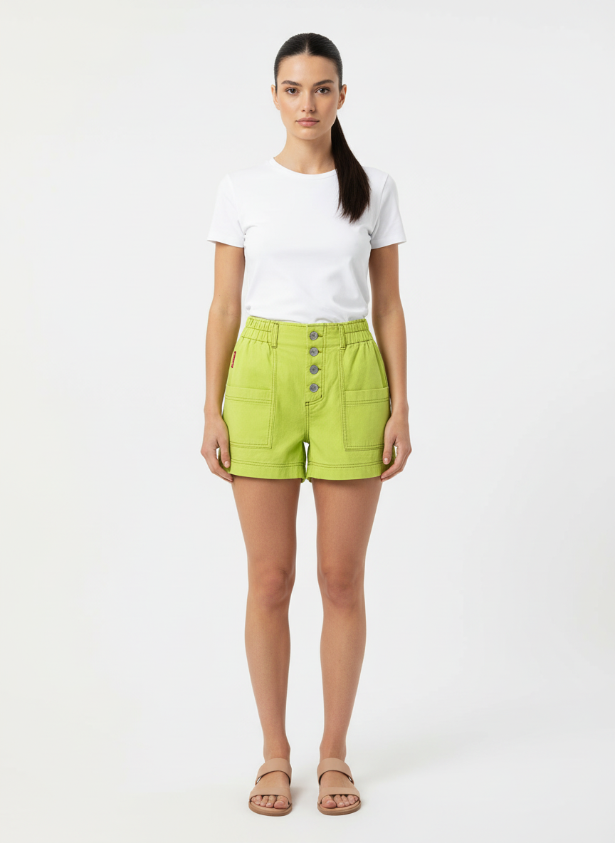 Shorts Jeans com Botões Frontais Verde Lima - Animale/36