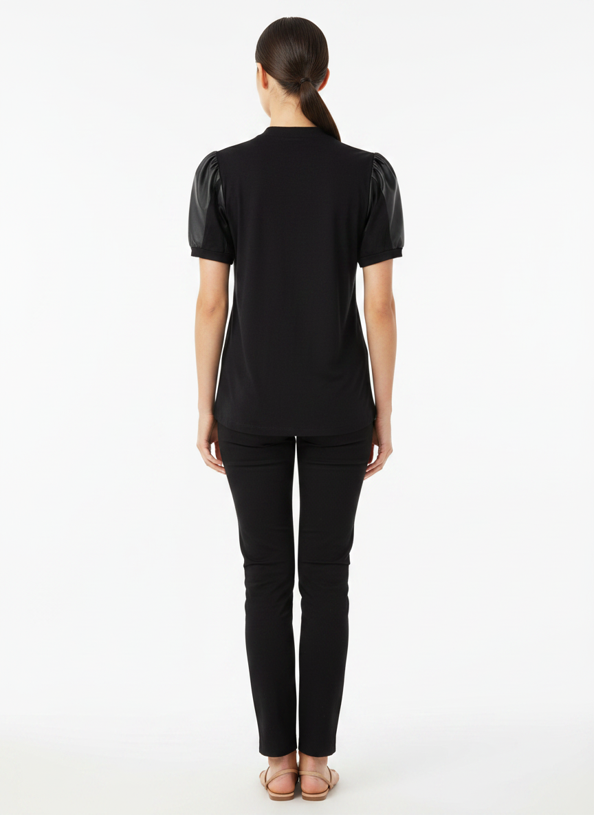 Blusa Malha e Couro Sintético - BORDA BARROCA / M