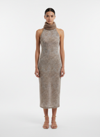 Vestido Midi halter com Gola Alta
