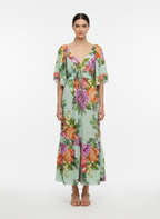 Vestido longo floral verde água - FARM | P
