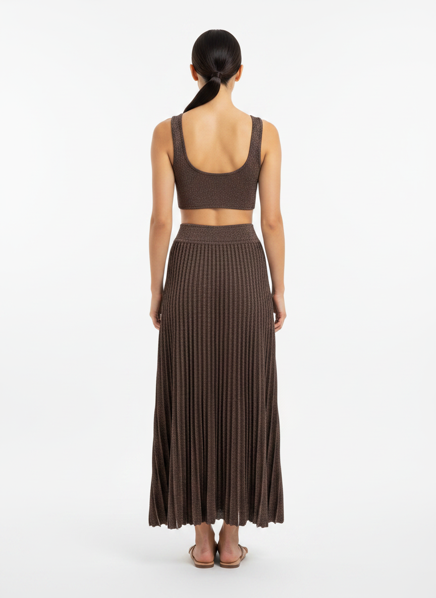 Vestido longo tricot brilho costas nua marrom - Animale/P