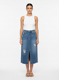 Saia Jeans Midi Destruída com Fenda Frontal - DRESS TO / 36