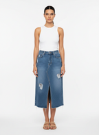 Saia Jeans Midi Destruída com Fenda Frontal - DRESS TO / 36