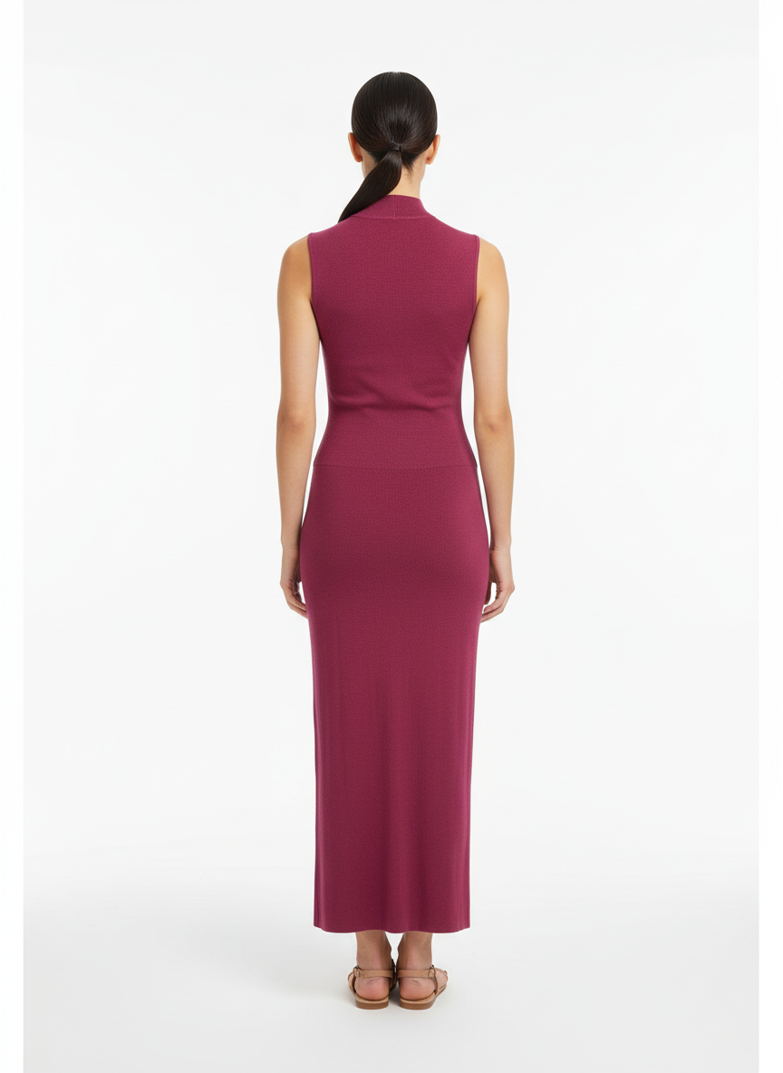 Vestido Midi Gola Alta Sem Mangas Vinho - Animale/P