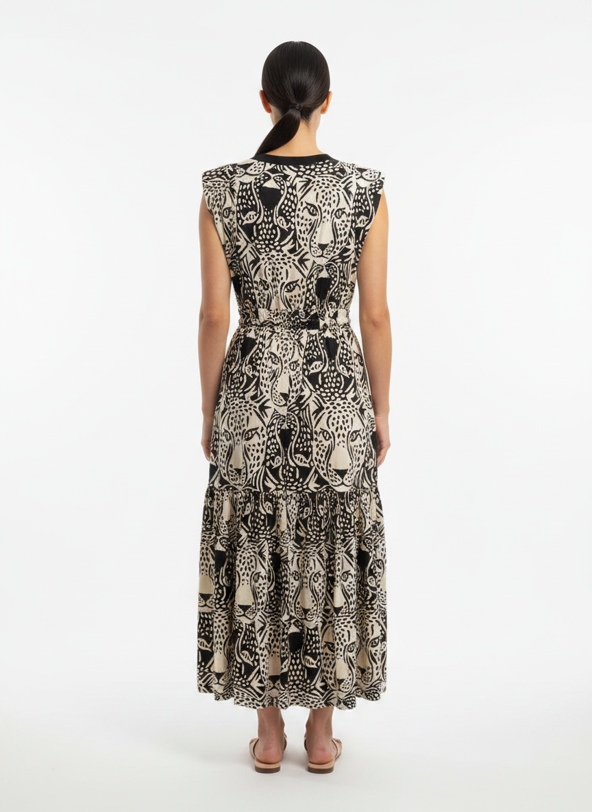 Vestido Midi Animal Print com Amarração - FARM / M