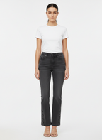 Calça Jeans Flare Preta com Botões na Lateral- Caos/36