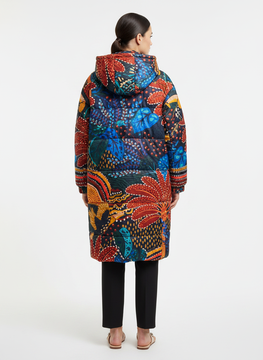 Casaco Puffer Midi Estampado Tropical - FARM / P