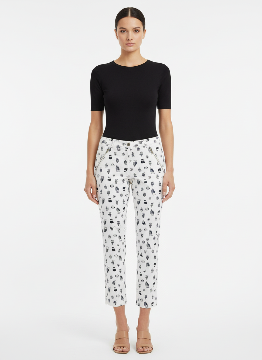 Calça tecido skinny branca estampa coruja - COR DOCE | 38