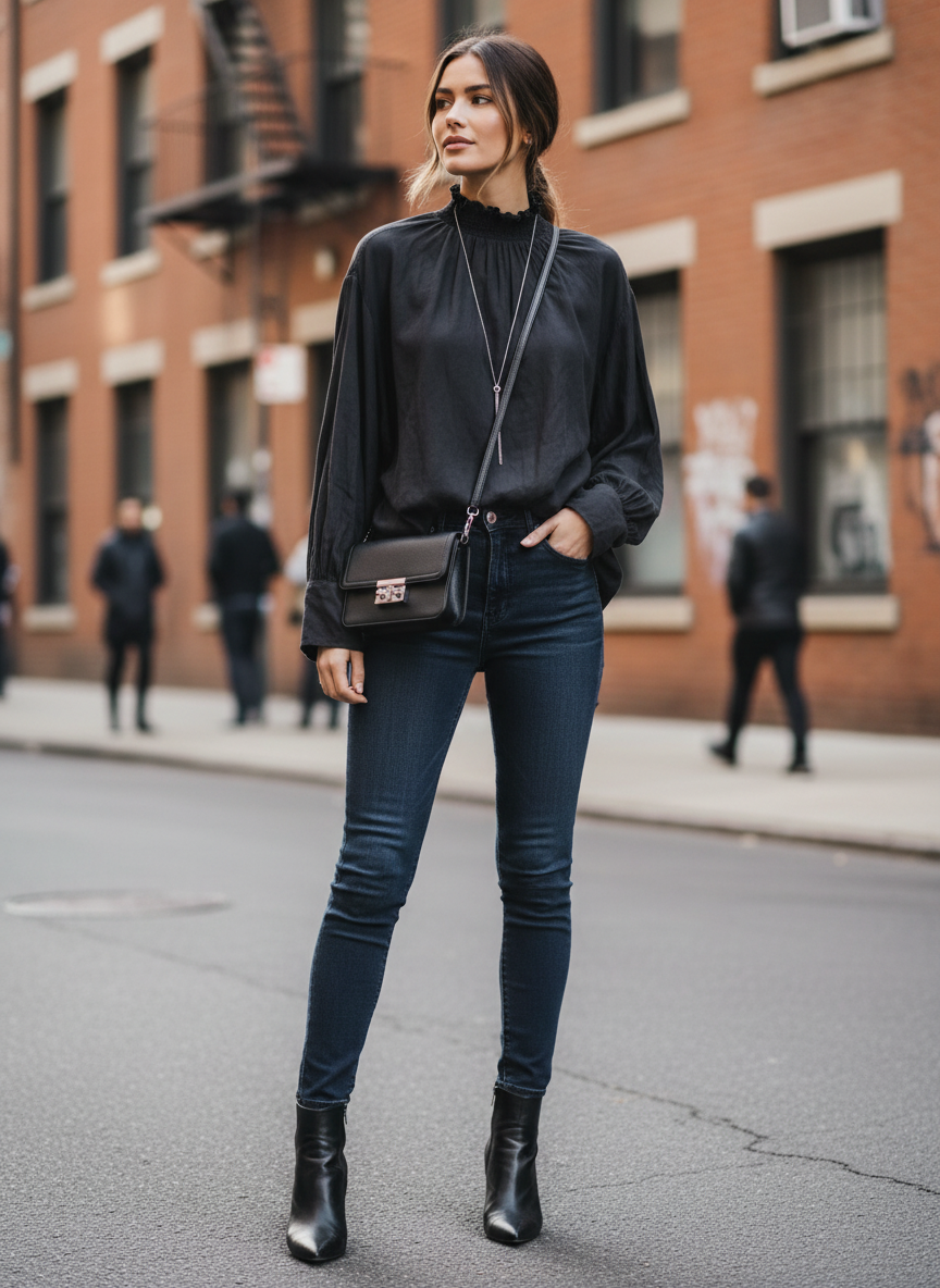 Blusa Fluida Gola Alta Franzida - FORUM / GG