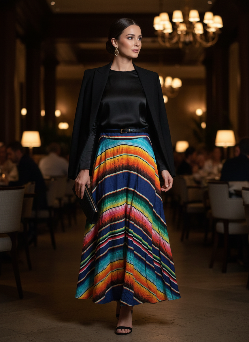 Saia Maxi Estampada Listrada Fluida - DRESS TO / P