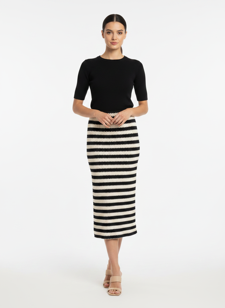 Saia Midi Tricot Listrada Casual Chic - NEXO / U